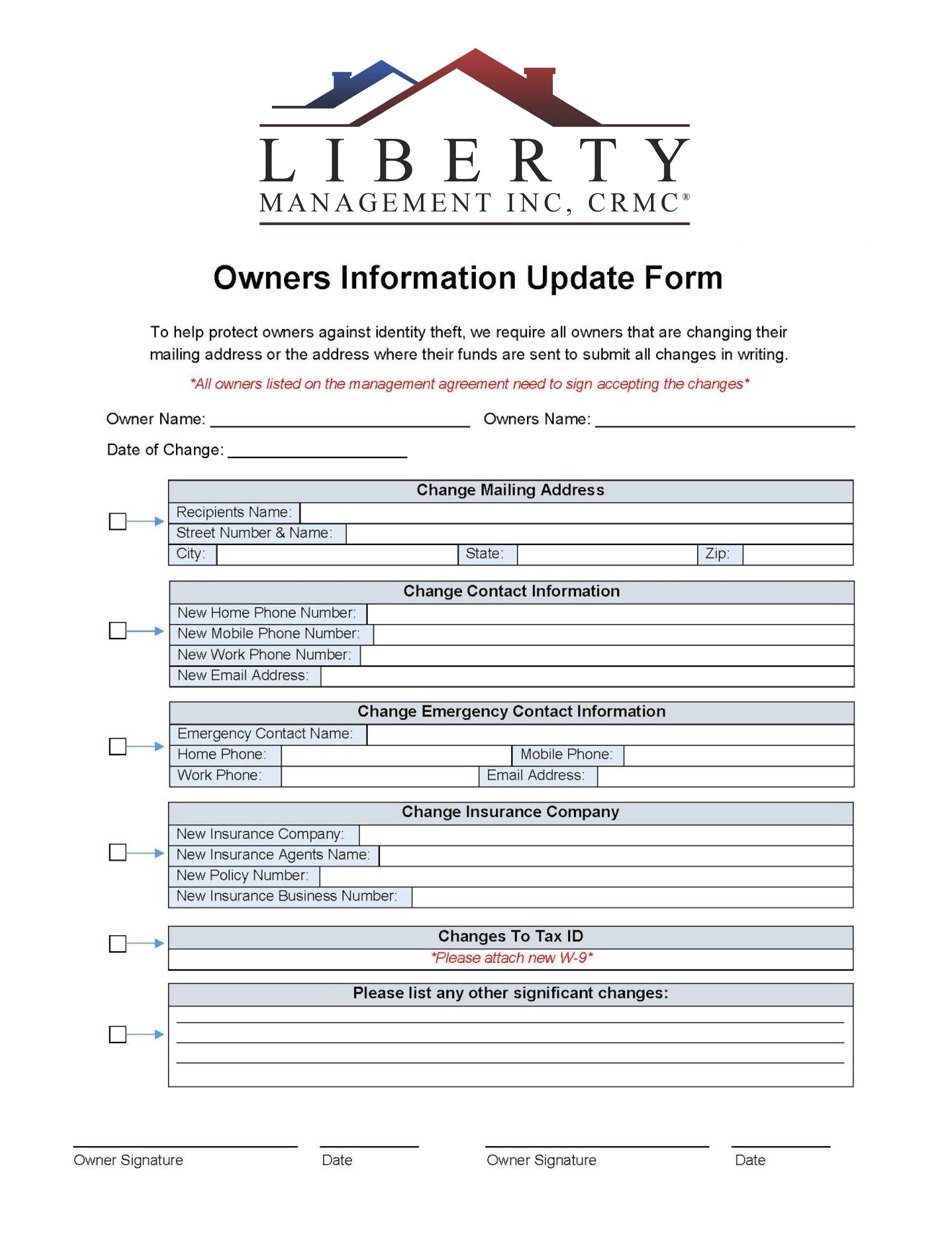 Owner Information Up-Date Form